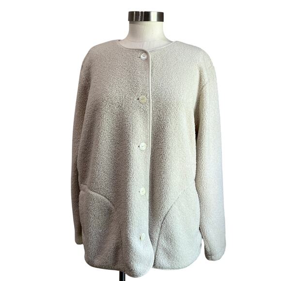 J. Jill Beige Cozy Fluffy Yarn Jacket with Fleece Lining Size Large - Picture 2 of 9